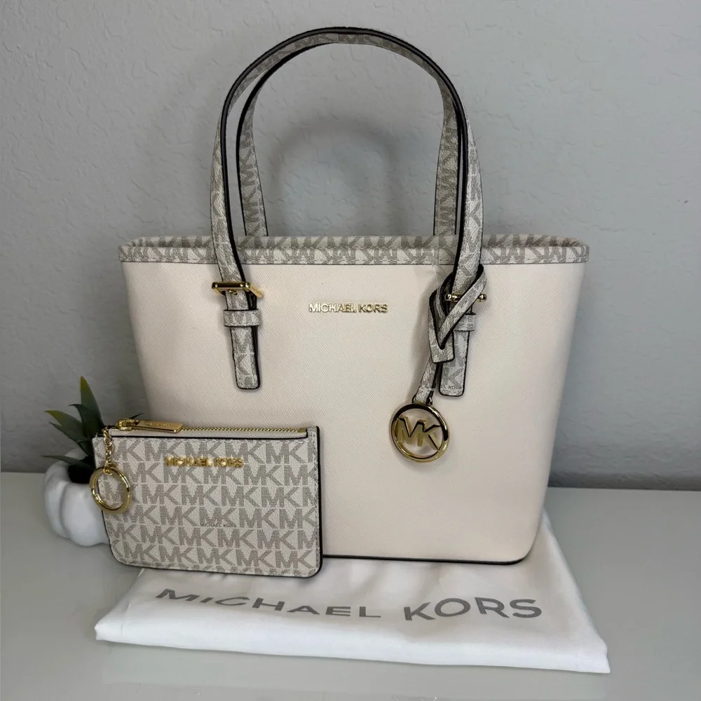 3 Pcs Michael Kors Jet Set Travel XS Carryall Tote matching Coinpouch & Dust Bag - Picture 1 of 15